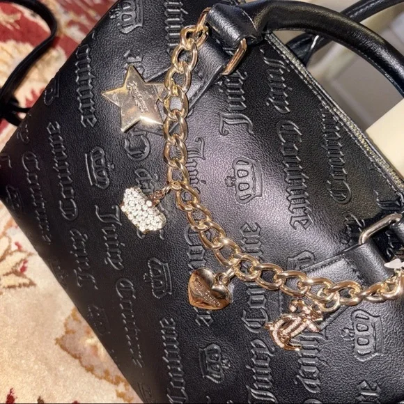 Juicy Couture Black Satchel with Gold Charm Chain - Picture 8 of 15